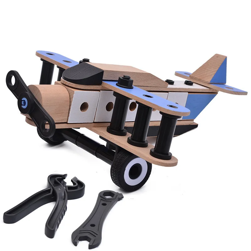 

Wooden Beech DIY Assembling Aircraft Alpinia Toys For Children Tooling Learning Creative Interactive Building Blocks Toy