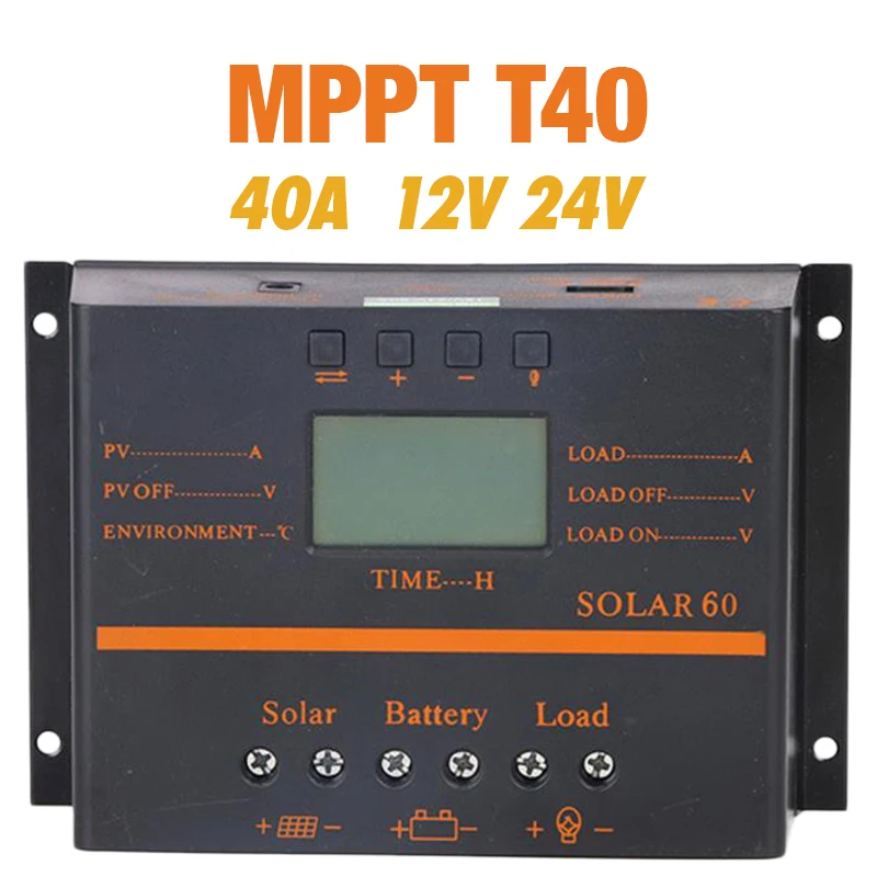 Слежением за максимальной точкой мощности, T40 40A регулятором солнечного заряда Регулятор 12V 24V Авто ЖК-дисплей Дисплей Управление; с нагрузка в сдвоенном колесе таймер Управление для уличный светильник Системы