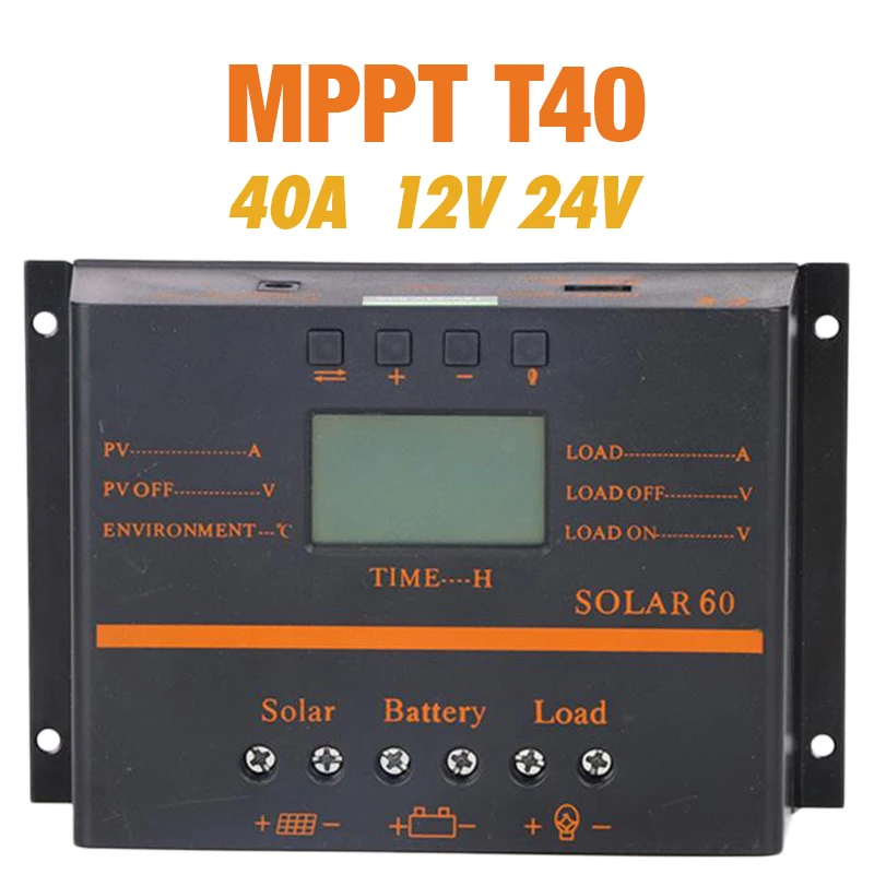 MPPT T40 40A регулятор солнечного заряда 12В 24В автоматический ЖК дисплей контроллер с