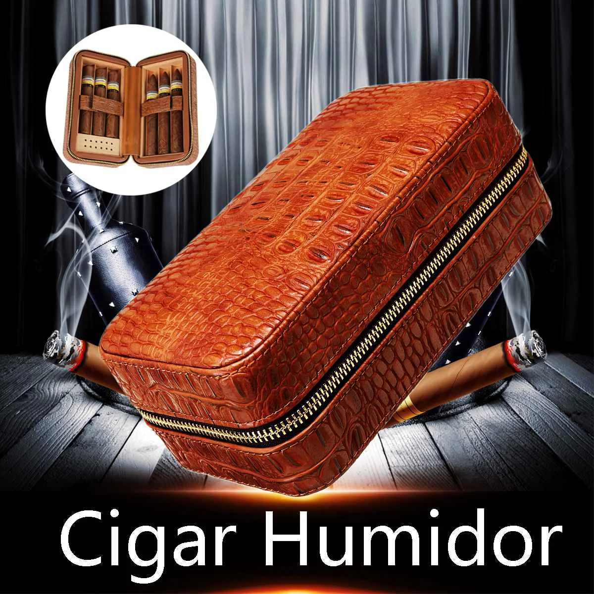 Brown Leather Cedar Wood Lined Cigar Humidor Humidifier Travel Storage Case Set Christmas Box 195x105x73mm Fit for 6 Cigars Brown Leather Cedar Wood Lined Cigar Humidor Humidifier Travel Storage Case Set Christmas Box 195x105x73mm Fit for 6 Cigars