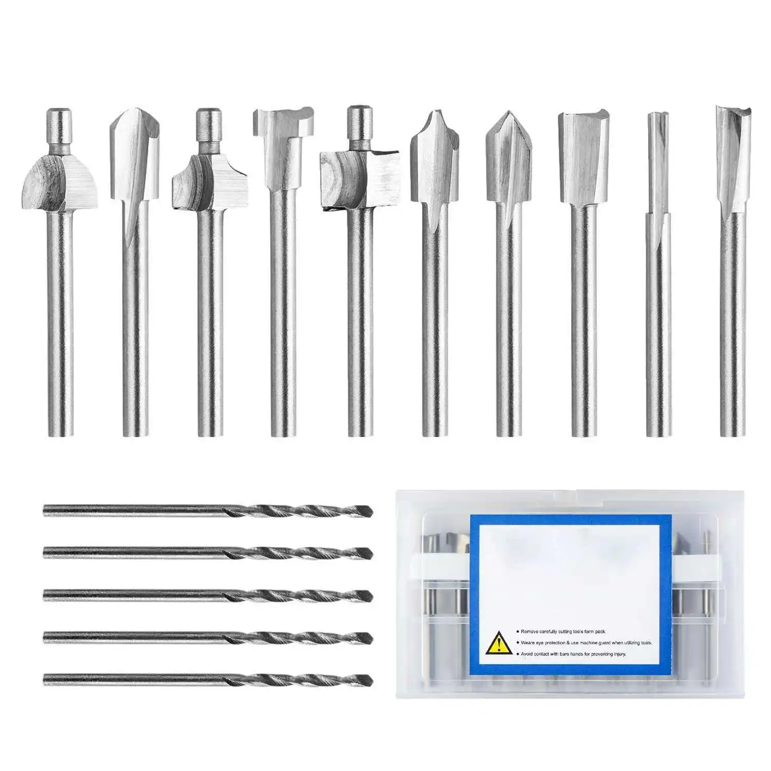 

10Pcs Hss Router Carbide Engraving Bits And 5Pcs Drill Bit-1/8 Inch(3Mm) Shank For Rotary Tools For Diy Woodworking, Carving,