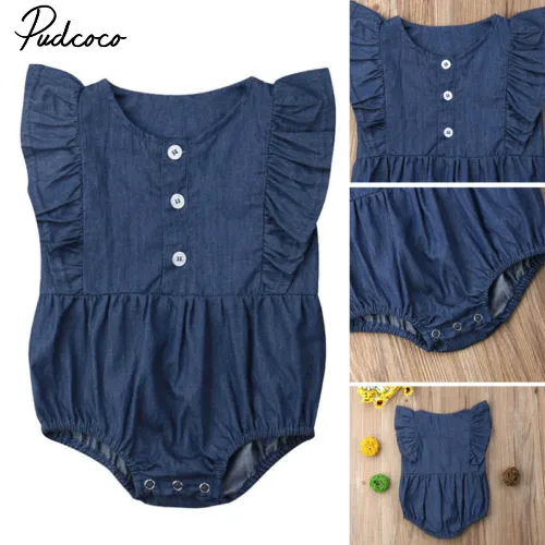

Baby Girls Denim Romper Jumpsuit Ruffle Outfit for Newborn Baby Girl Infant Children Clothes Kid Clothing