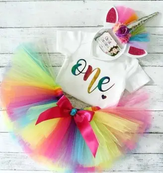 

Newborn Baby Girl My 1st Birthday Romper Tops Tulle Tutu Dress Outfits Set