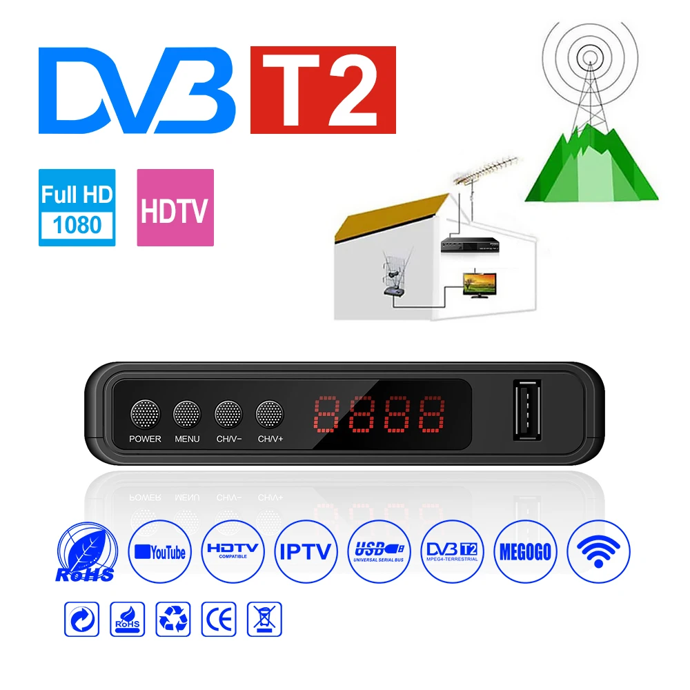 DVB T2 HDMI HD 1080 P Встроенный Русский Руководство USB2.0 DVBT2 ТВ коробка DVB-T2 тюнер спутниковый ресивер декодер для монитора адаптер