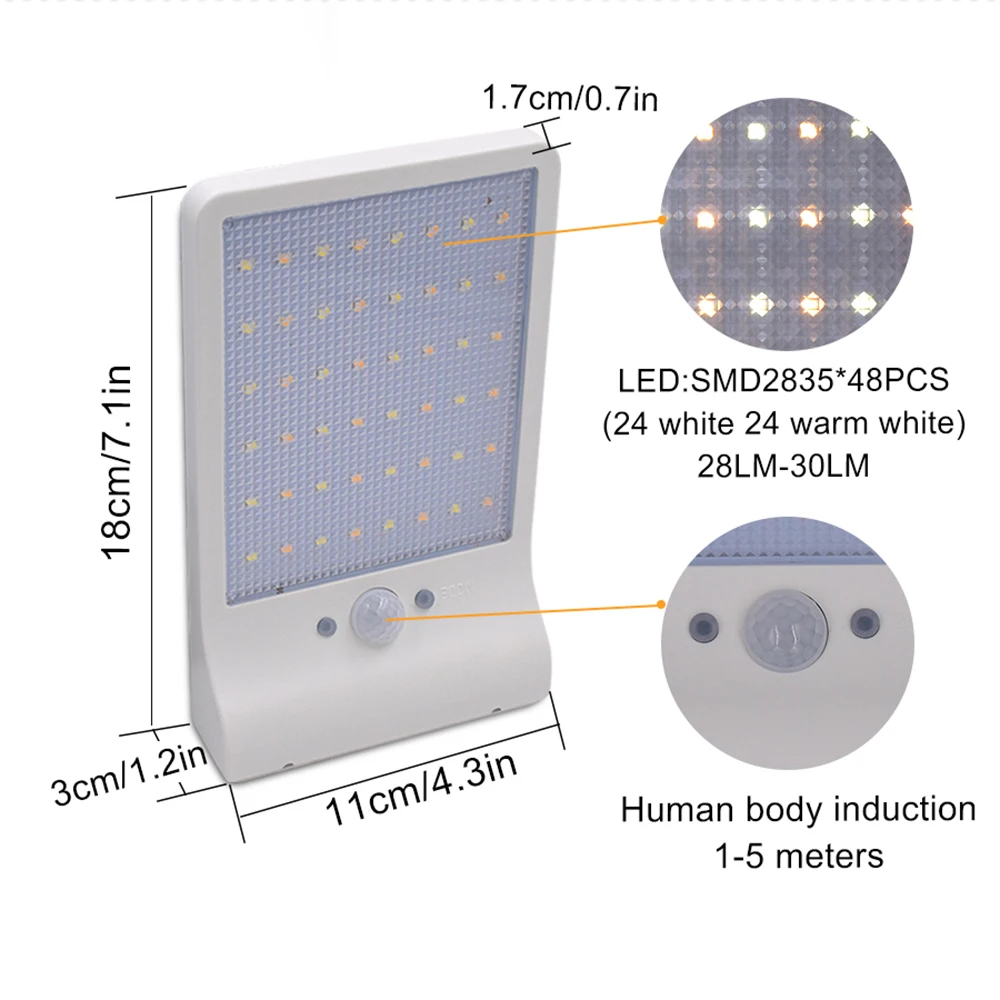48 светодиодов водонепроницаемый PIR датчик движения Солнечный уличный светильник 3 режима белый+ теплый белый энергосберегающий открытый светильник Настенный светильник Светильник ing