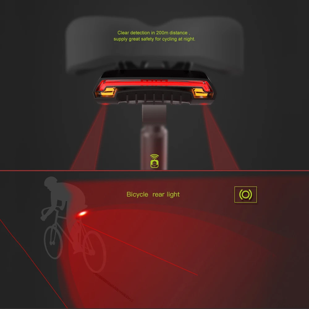 Sale LED Beam USB Chargeable Bicycle Rear Light Wireless Bike Remote Turn Signal Light Cycling Rear Tail Light 4