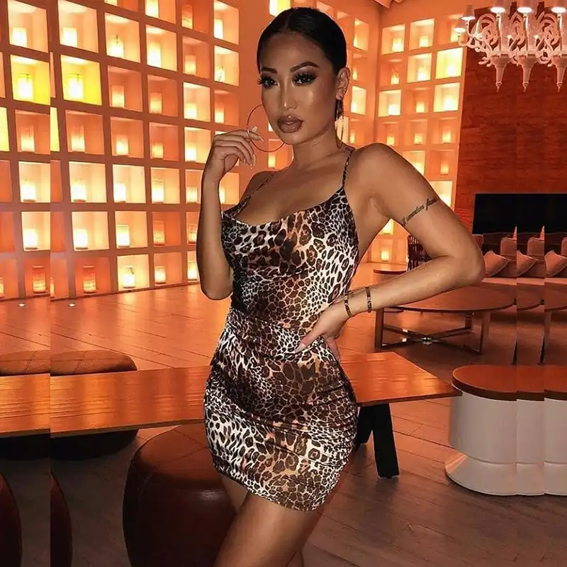 satin leopard mini dress