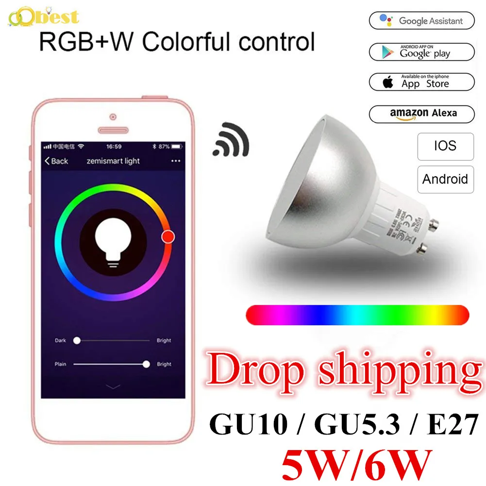 

Led WiFi Smart Bulb 6W GU10/E27/GU5.3 Light Bulb RGBW Dimmable Light Cup Compatible with Alexa&Google Home Remote Dropship BTZ1