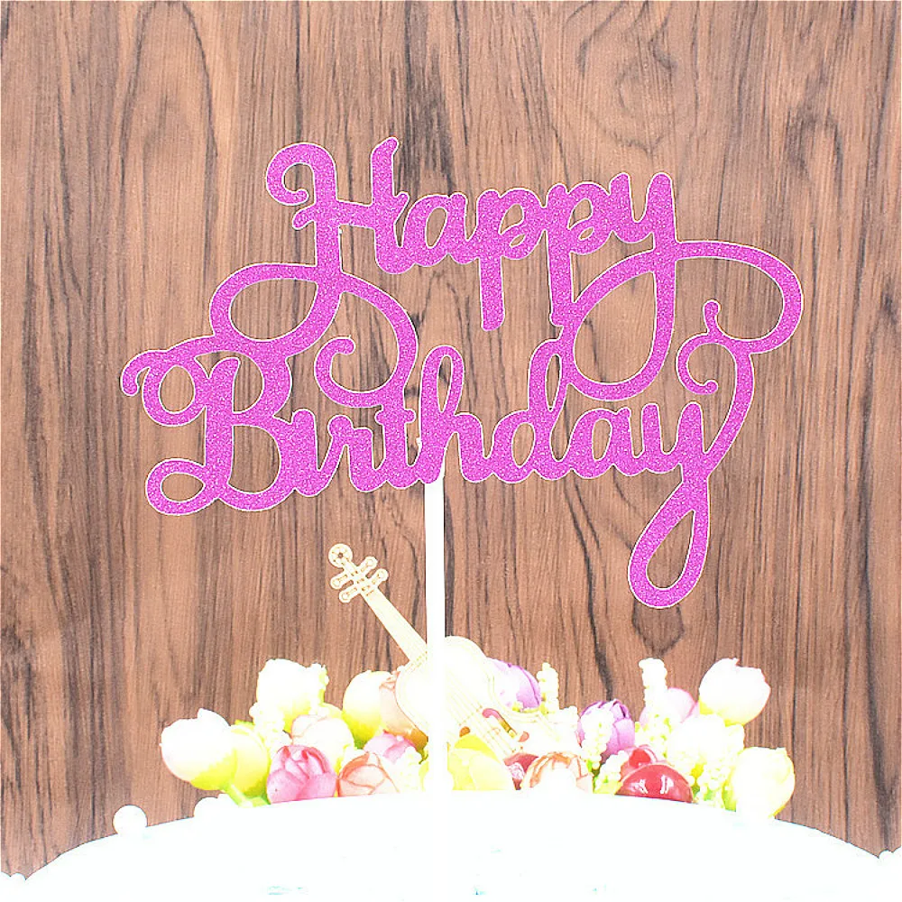 

1Pcs Shining Happy Birthday Cake Topper for a Cake Gold Gillter Cake Flag for Family Birthday Party Baking@1