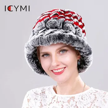

ICYMI New Fashion Women Real Rex Rabbit Fur Hat Lady Winter Knitting 100% Natural Warm Soft Russia Fedoras Cap Wholesale Retail