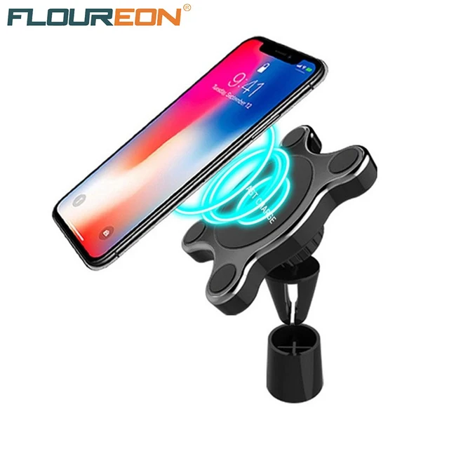 Floureon автомобиль Быстрая Беспроводной Зарядное устройство 360 градусов вращающийся Беспроводной магнитный зажим для вентиляционного отверстия держатель телефона для iPhone 8 9 Plus X XS