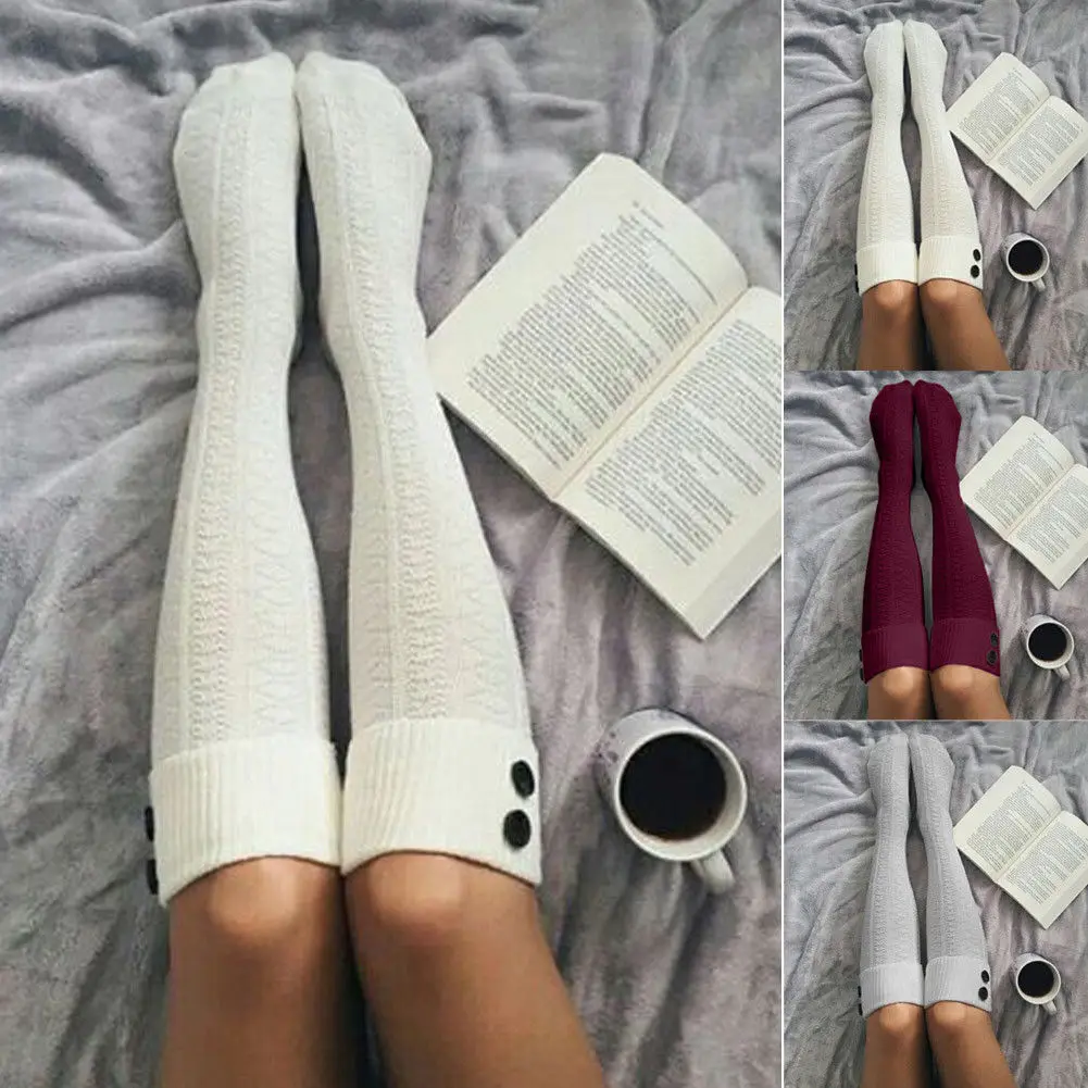 2019 Women Winter Stockings Knit Over Knee Long Thigh High Warm Women Girl Stockings Fashion