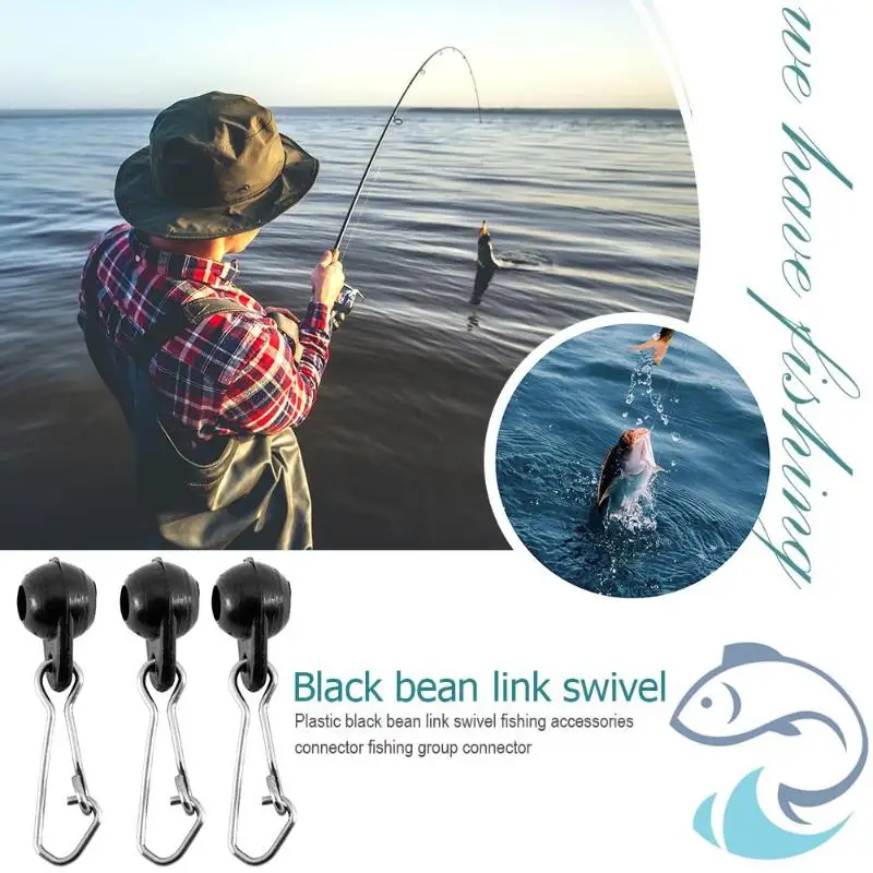 

10pcs/Lot Black Bean Rolling Swivels Ring Snap Pins Fishing Hook Connector Barrel Bearing Swivels Tackle Accessories