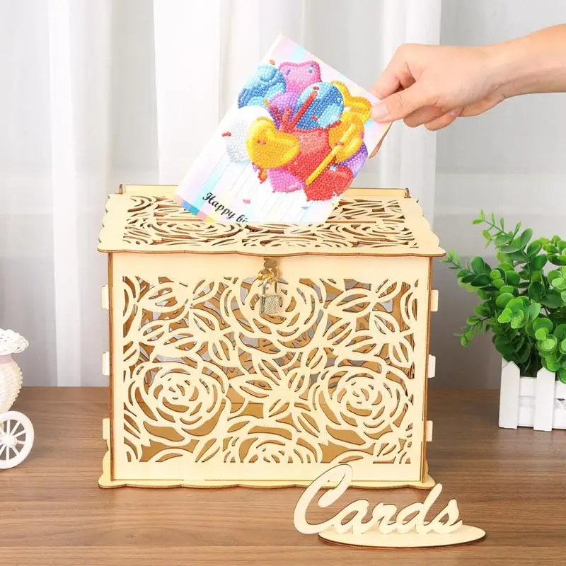 Полый резьбовой Деревянный DIY свадебный Декор поставки карточка Копилка