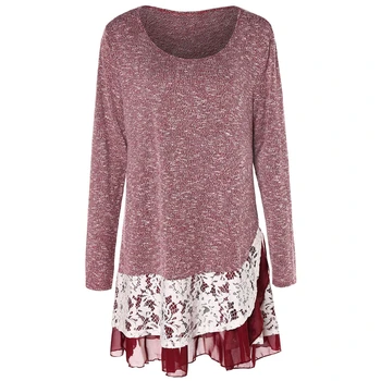 

Plus Size Lace Insert Layered Tunic Knitwear