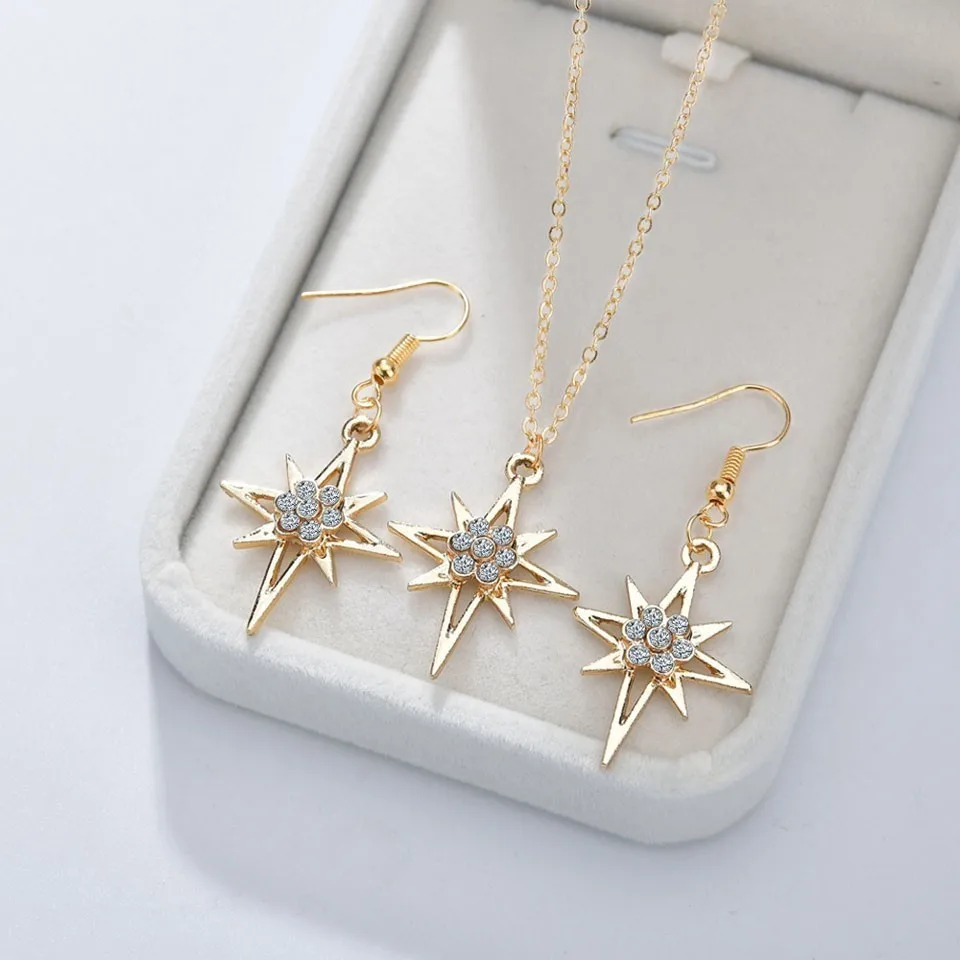 

YANGQI 3PCS Women Trendy Earrings&Necklace Sets Beautiful Star With Rhinestone Female Jewelry Women Wedding Jewelry Gold Chain