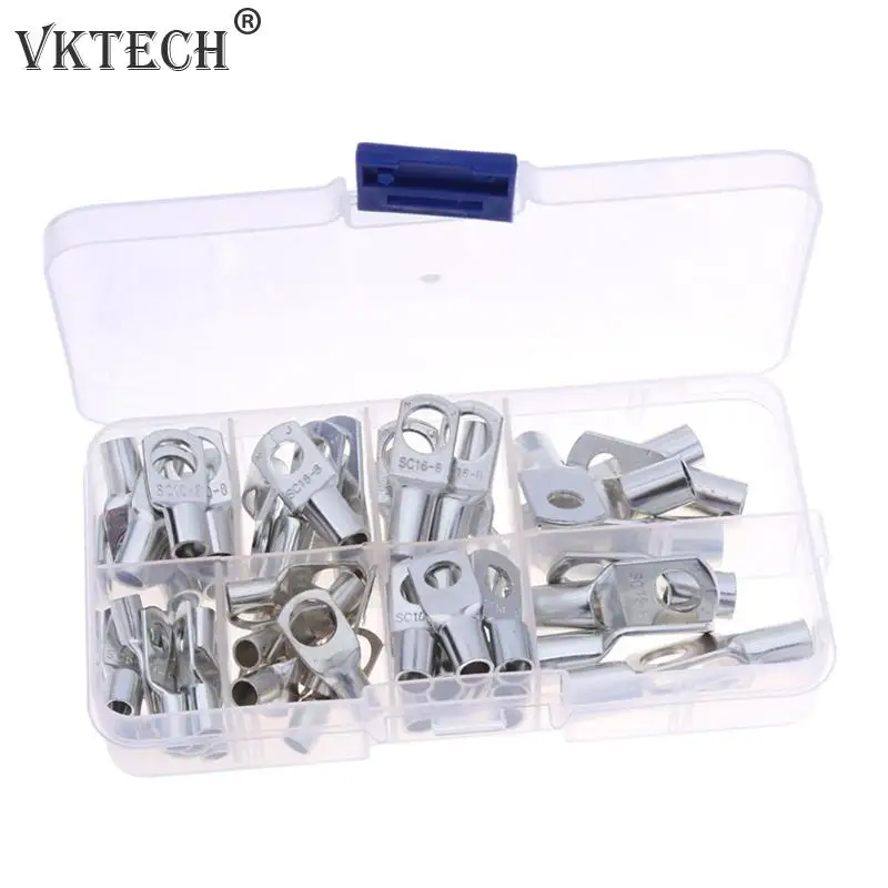 

60pcs Terminals Tinned Copper Lug Ring Seal Wire Connectors Bare Cable Crimped/Soldered Terminal Assorted Kit