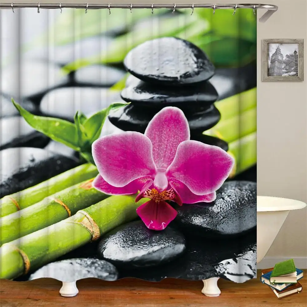 Dafield Fabric Spa Decor By Zen Garden Theme Magical Flower Japanese Design Relaxation Bamboos Stone Shower Curtain Print