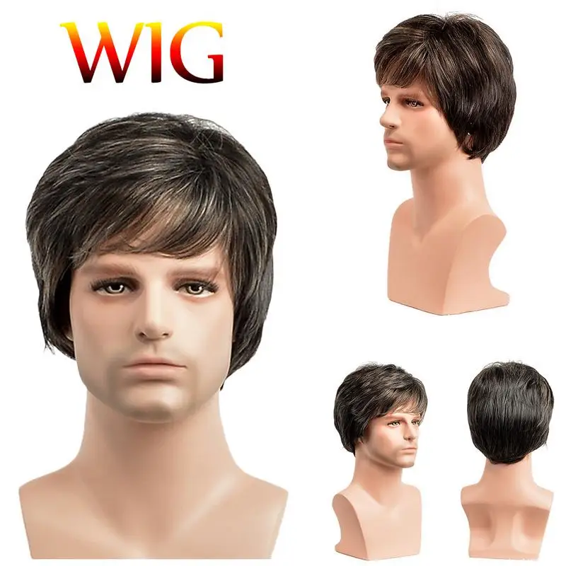 

Fashionable Handsome Men's Toupee Rug Hairpiece Chemical Fiber High Temperature Wire Brown Assorted Cosplay Natural Hair Wig