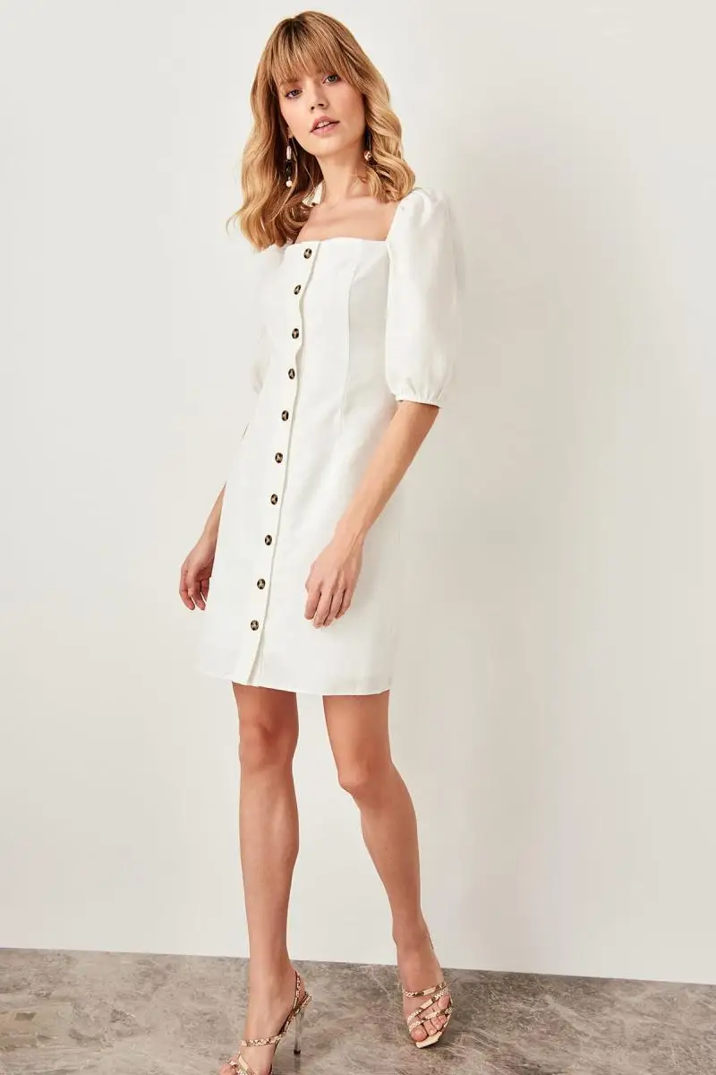Trendyol платье с пуговицами цвета экрю TWOSS19XO0055|Платья| |