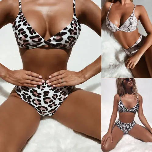 

New Design Women Bikini Set Leopard Serpiente Swimsuit Padded Push Up Bathing Suit V Neck Swimwear High Waist Girl Hot Beachwear