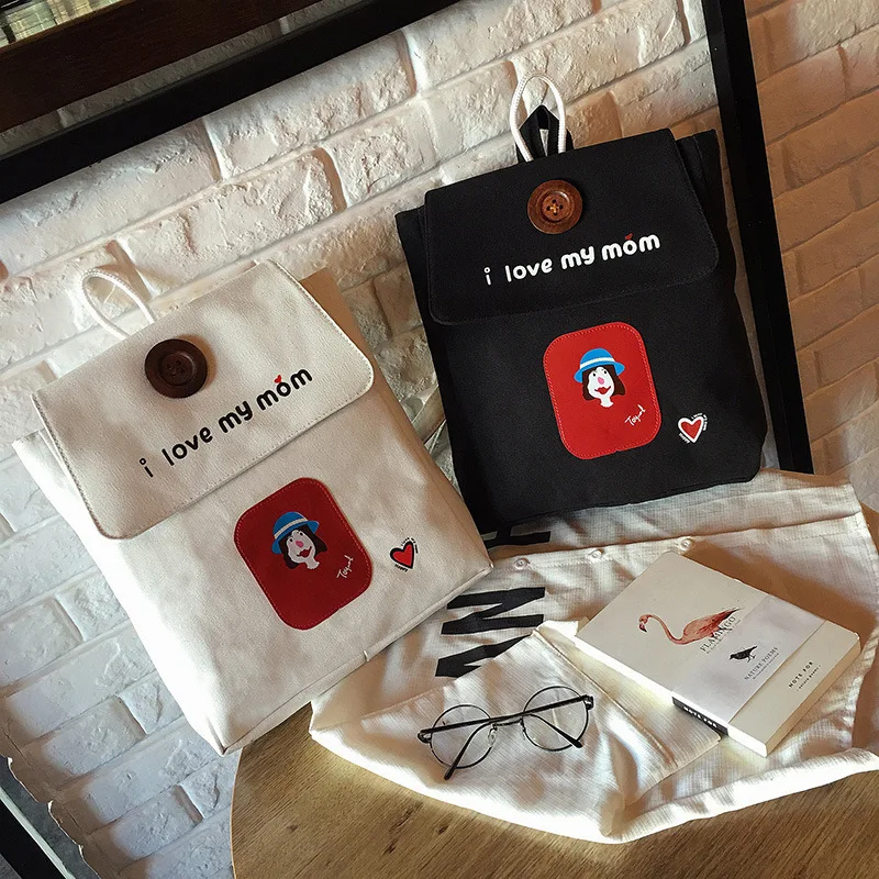 

2019 Canvas Women's Backpack Korean Version Of The Female Bag Multi-function Backpack New College Wind Shoulder Casual Cartoon