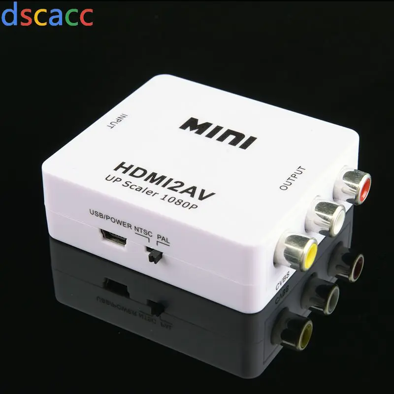 

DSCACC HDMI TO AV Scaler Adapter HD Video Converter Box HDMI to RCA AV/CVSB L/R Video 1080P HDMI2AV Support NTSC PAL 50set/lot