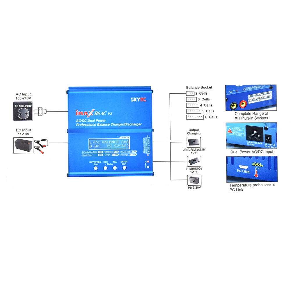 SKYRC iMAX B6AC V2 6A 50 Вт Зарядное устройство/Dis зарядное устройство для 1 6S LiPo Li Ion LiFe LiHV Nimh