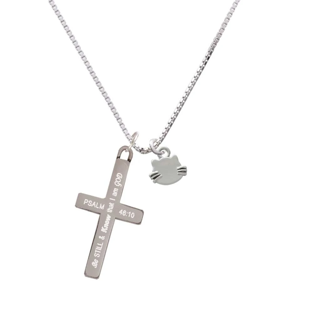 Mini Cat Face with Whiskers - Be Still and Know Cross Necklace | Украшения и аксессуары