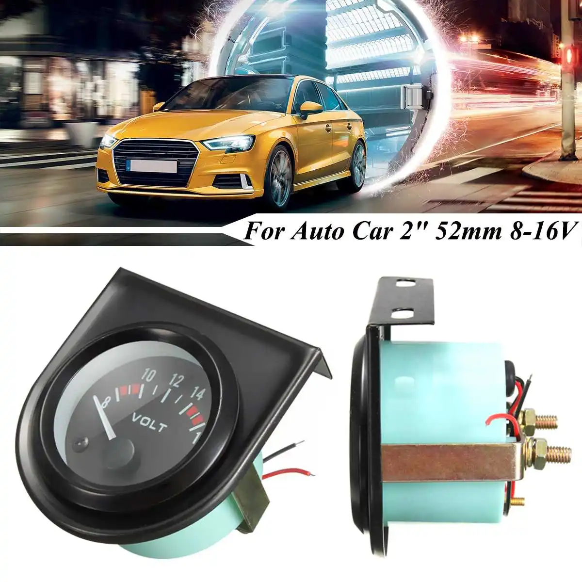 

2" 52mm Universal Car Black FOR Pointer Voltage Meter Gauge Voltmeter 8-16V White LED Light