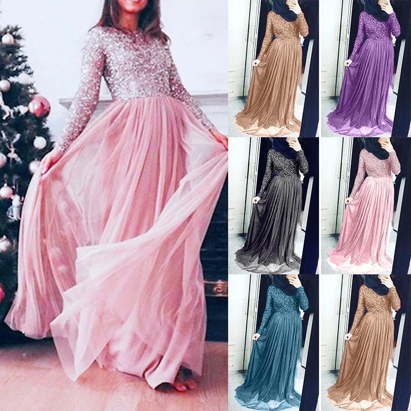 

Fashion Women Dress Muslim Long Sleeve Maxi Gown Party Elegant Stylish Glitter