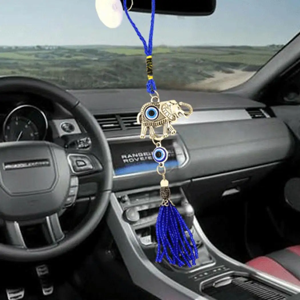 Car Pendant Blue with Suction Lock Accessories Animal  Eyes Cute Tassels Cup Handbag Power Elephant Pendant Car Accessories