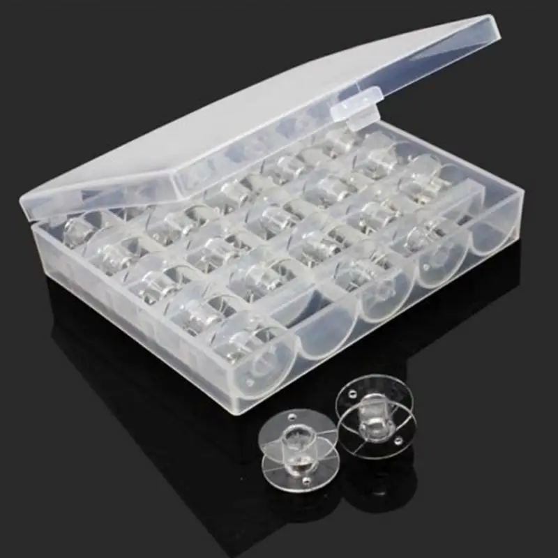 

1 Set Clear Plastic storage case 25 Grids Sewing Machine Spools Thread Storage Box With 25pcs Bobbin For Home Sewing