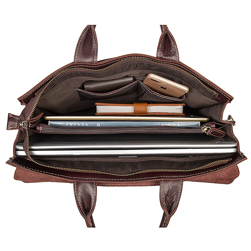 Tasche Leder Hohe Vintage Dark Business Laptop Kapazität Aktentasche Herren Rindsleder Corssbody Brown Handtaschen nw1nXxqRZ