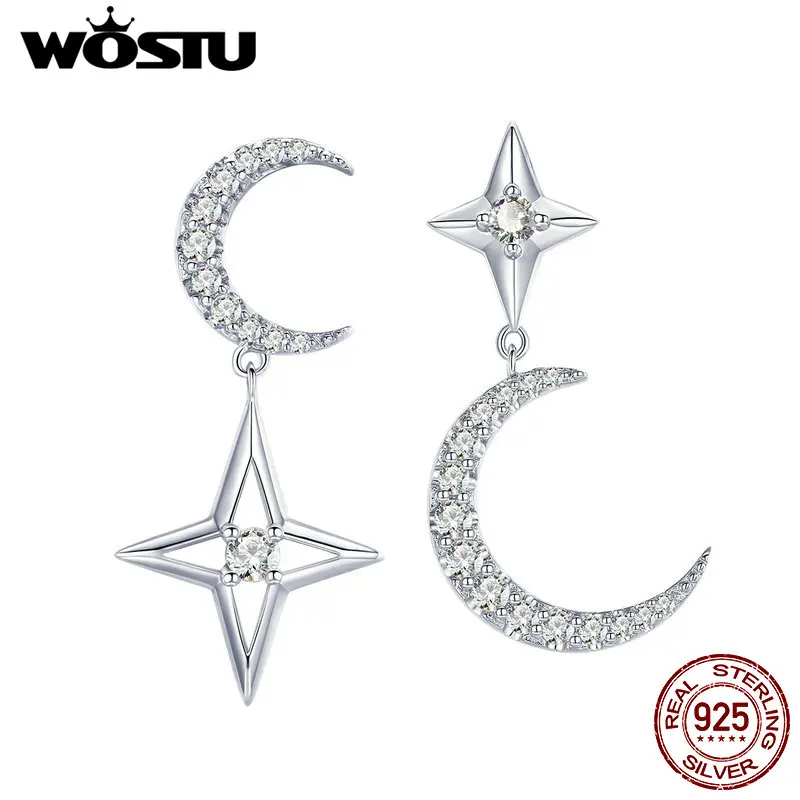 Женские серьги подвески WOSTU из 100% стерлингового серебра 925 пробы с прозрачным