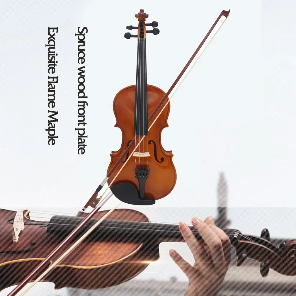 

Full Size 4/4 Violin Natural Acoustic Solid Wood Violin Fiddle for Beginner with Case Rosin