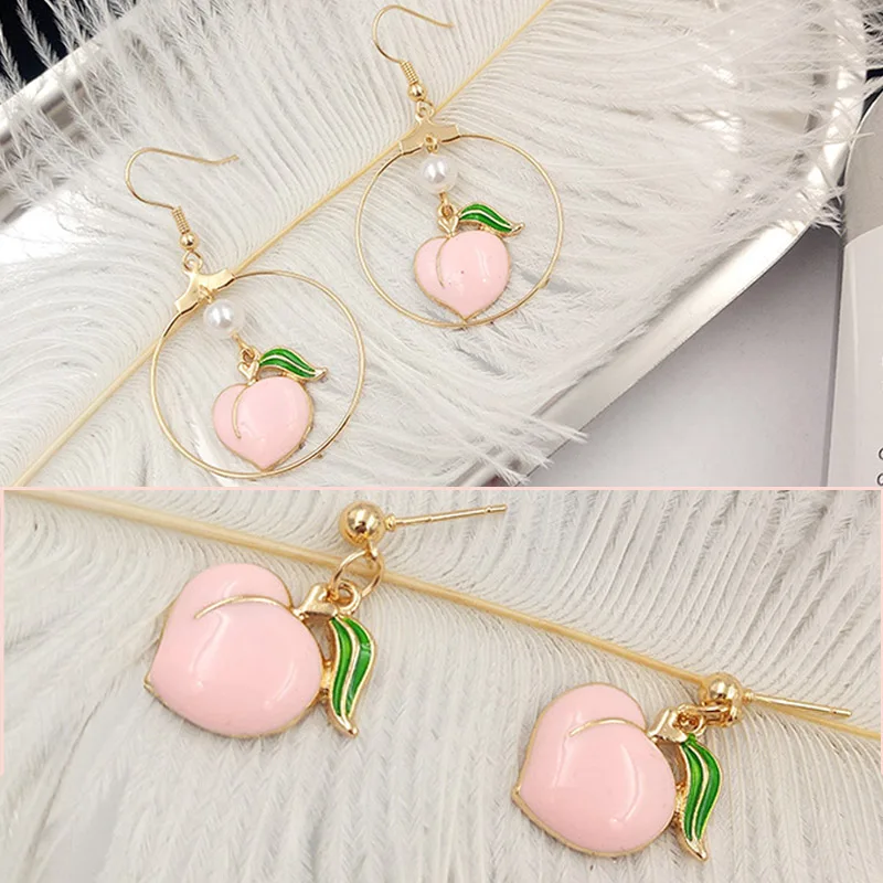 

DIY Peach Alloy Drop Earring Valentines Gift Graceful Handmade Hot Sale Fruit Pink Contracted Joker Fashion Jewelry 1Pair