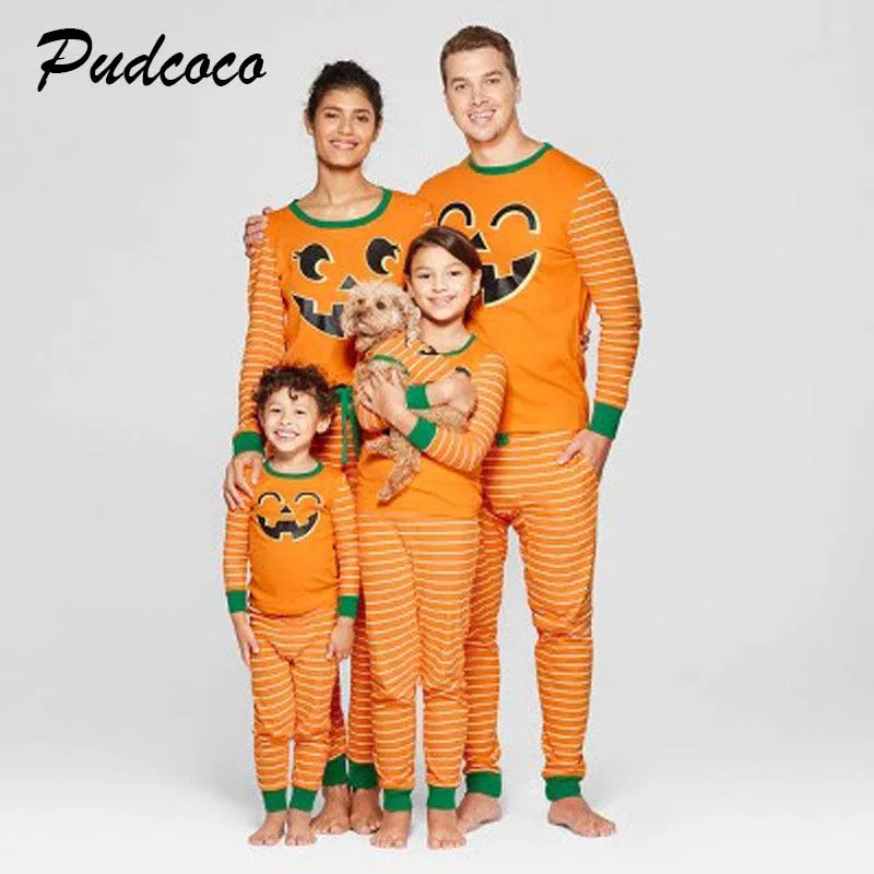Pudcoco/одинаковые Семейные пижамные комплекты в полоску на Хэллоуин одежда для сна