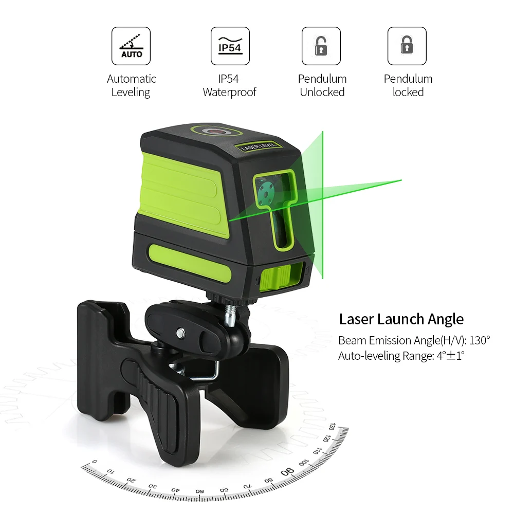 

Professional Self-Leveling 2 Lines Green Laser Level Horizontal and Vertical Cross Line Leveling Laser Level Kit