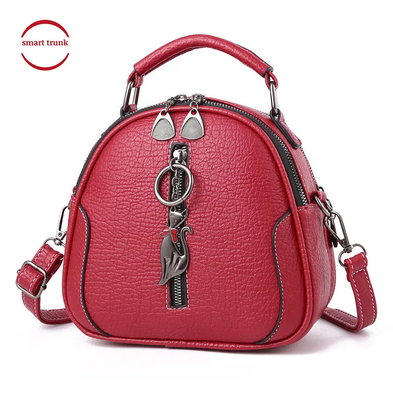 

2019 Fashion High Quality Solid Pu Leather Women Bag Ladies Cross Body Messenger Shoulder Bags Vintage Handbags Kitten Ornaments