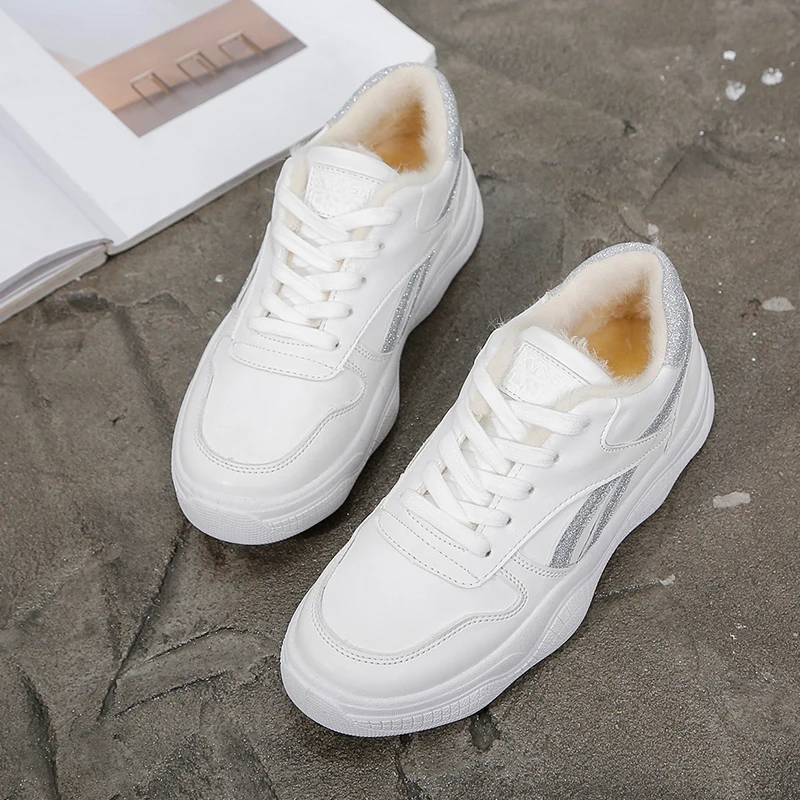 

Spring Female White Shoes White Sneakers 2019 Woman Flats Casual Shoes Women Platform Women Winter Sneakers Warm Plush Glitter