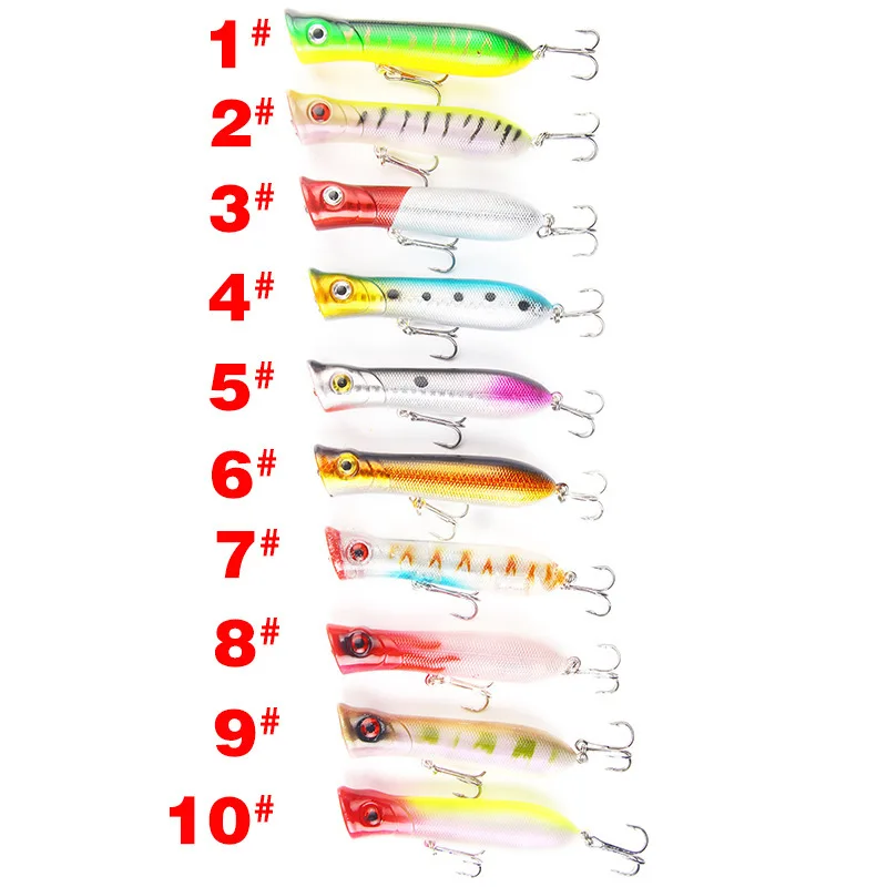 

10Pcs/lot Lifelike Popper Bait Artificial Laser Sea FIshing Minnow Lure With 2 Treble Hooks Isca Tackle Pesca