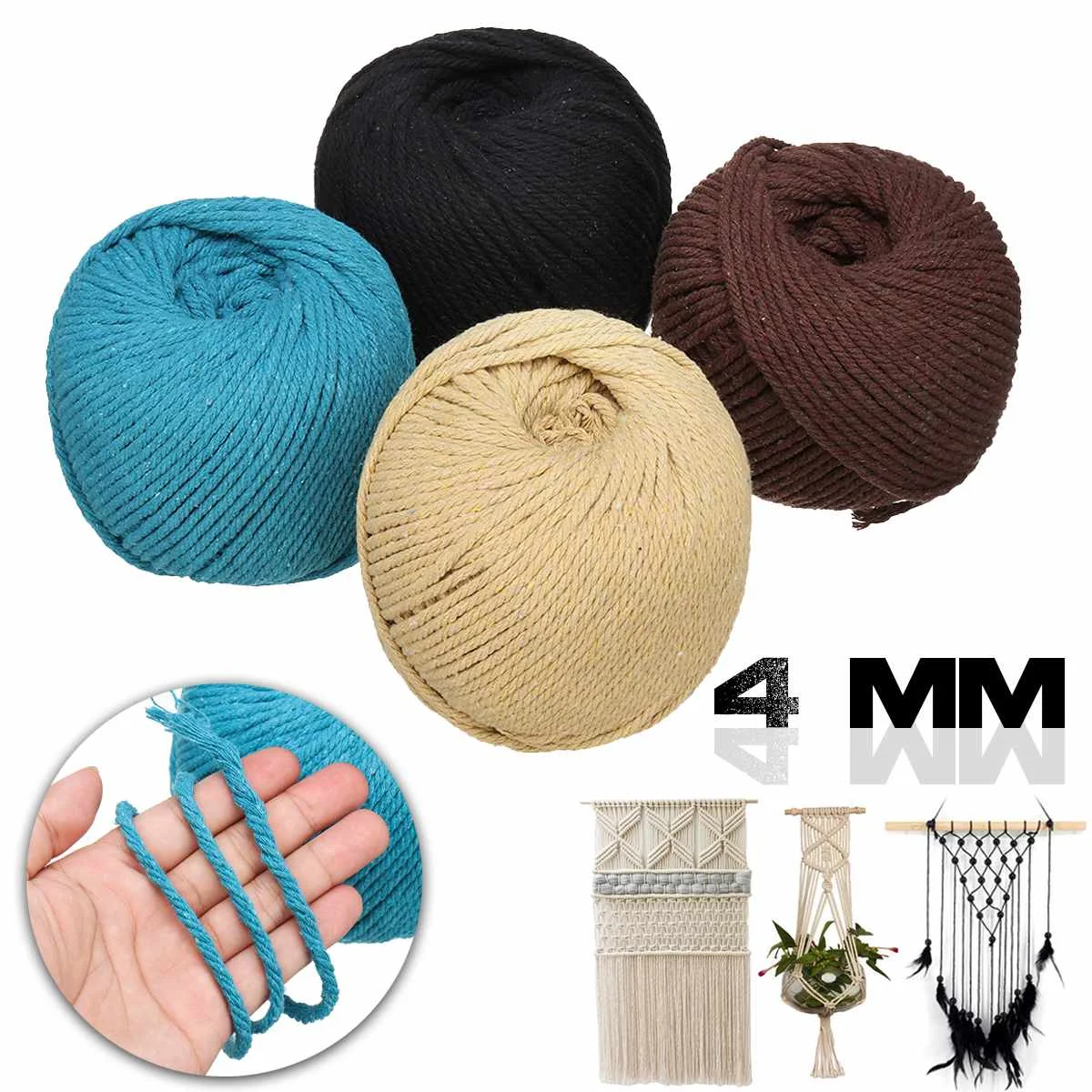 

4MM Diameter Cotton Twisted Cord Rope Craft Macrame Cord Artcraft String DIY Handmade Cord Braided Colored Cotton Rope 100M