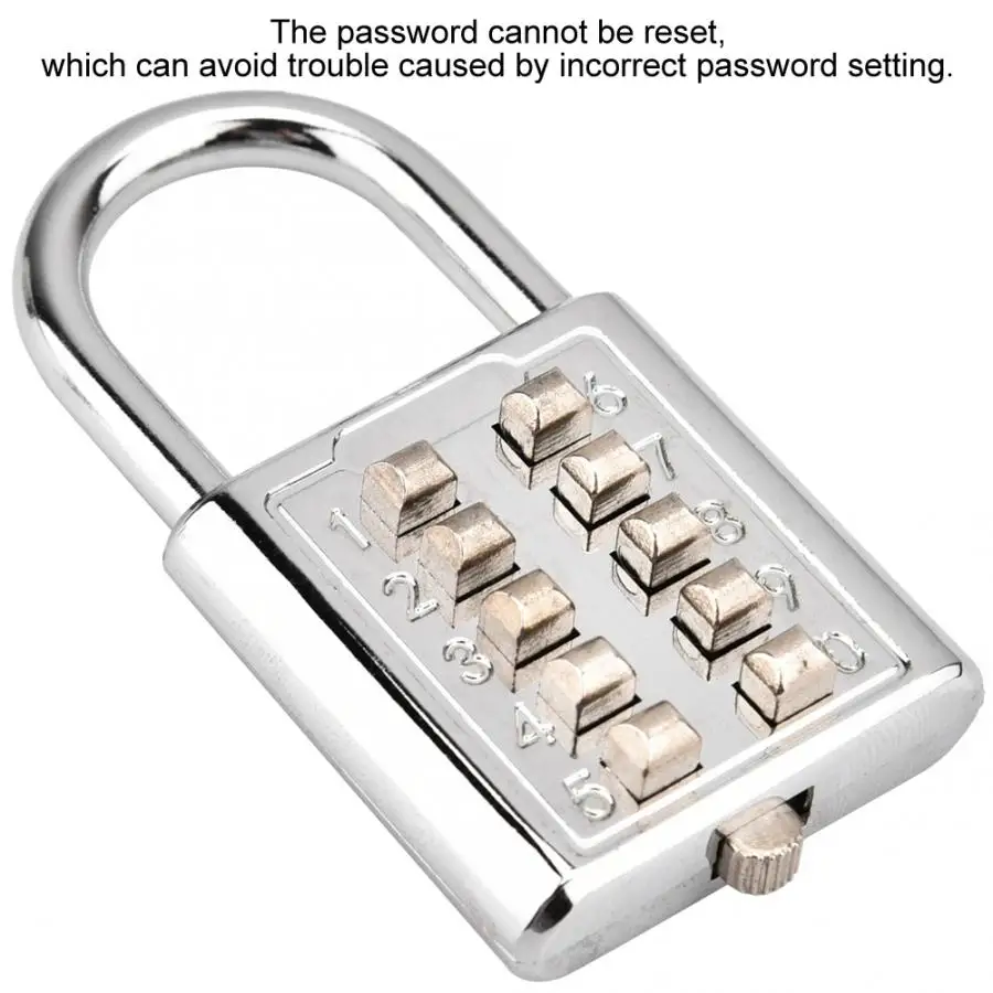 

10-digit Push Button Combination Password Padlock Blind Button Padlock hot sale