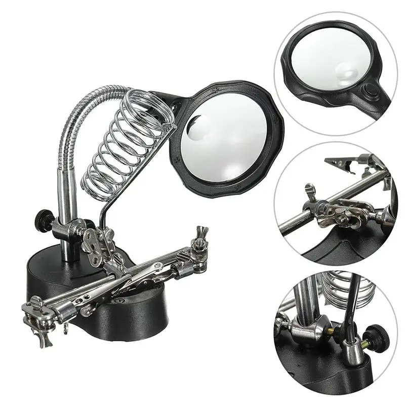 3X 6X Welding Magnifying Glass 16 LED Loupe Magnifier Alligator Clip Holder Clamp Helping Hand Soldering Iron Repair Tool