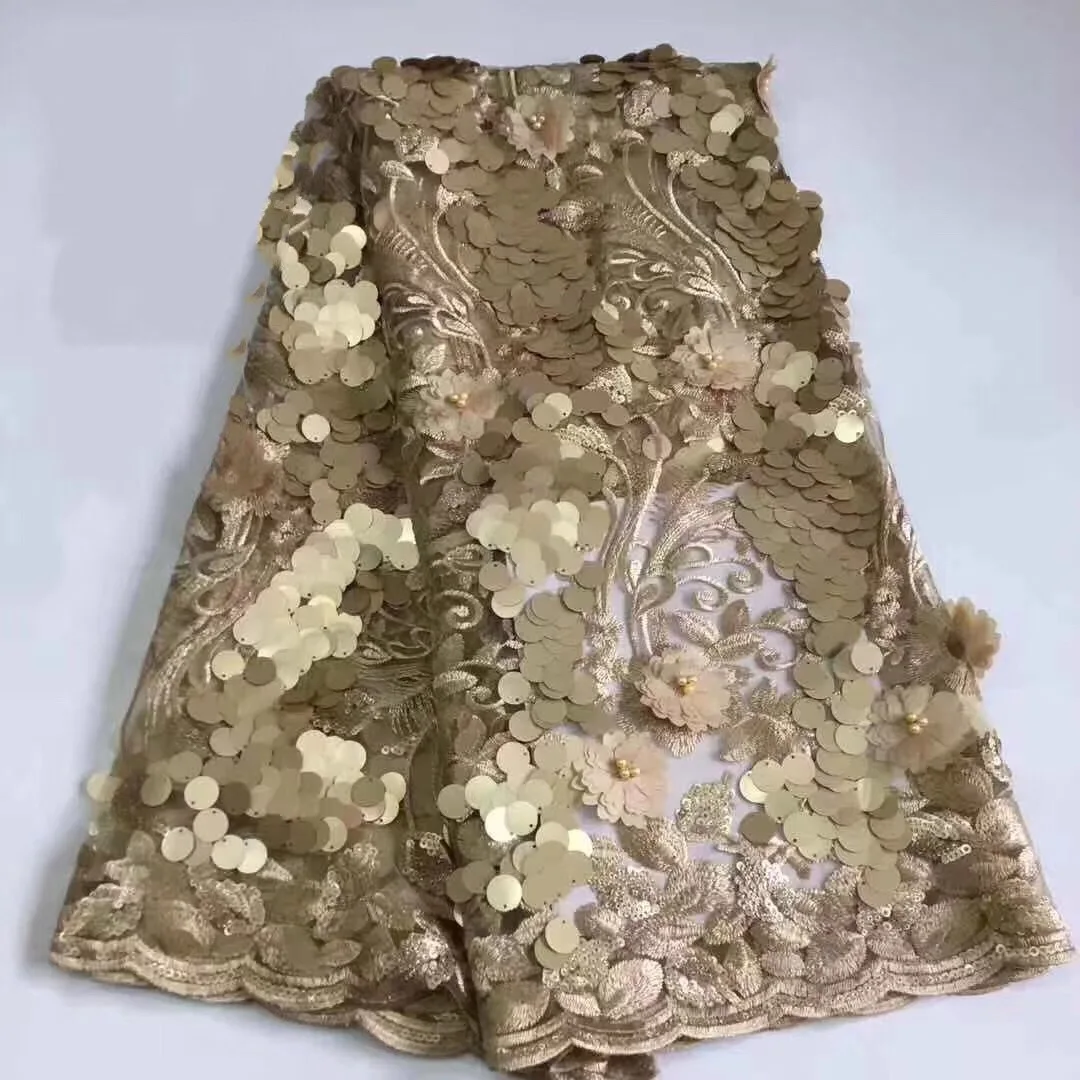 

2019 Sequins Bead 3D Embroidery African High Quality Net French Voile Guipure tulle mesh Lace Fabric For dress 5yd/lot CD2888