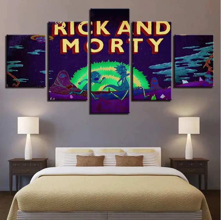 

Canvas Modular Decoration HD Wall Posters Picture On Art Home 5 Panel Rick And Morty Living Room Printed Modern Painting Frame