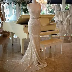 YNQNFS M117 золотой шампанское элегантный блесток платье Vestidos de gala вечернее платье-Русалка 2019 платья для матери невесты