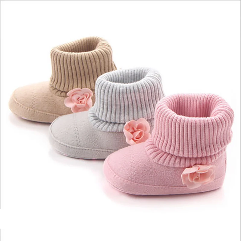 Newborn Baby Boots Girls Flower Cotton Soft Anti Slip Baby Winter Shoes