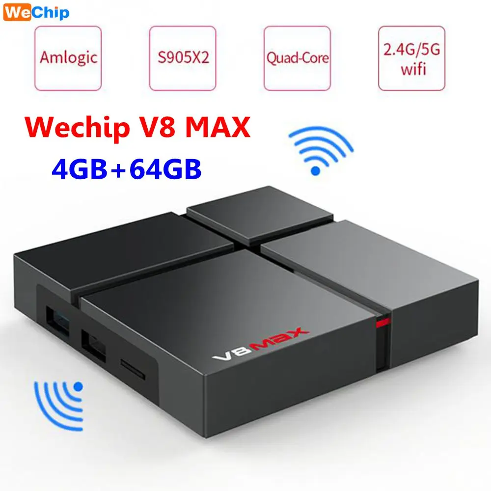 Wechip V8 MAX умный ТВ коробка Android 8 1 4 GB Оперативная память 64 Гб Встроенная Amlogic S905X2 2 4G +